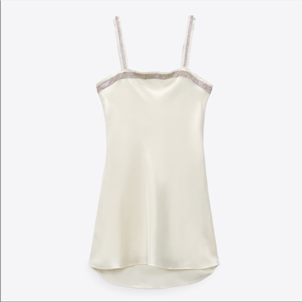 Zara Satin Effect Dress Jewel Dress in Oyster White